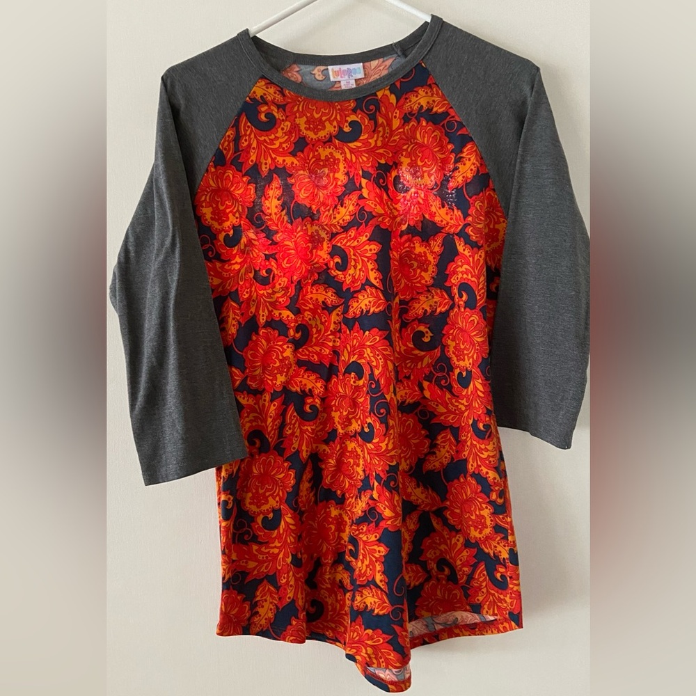 LULU ROE 3/4 length sleeve t-shirt/top - grey sleeve- red body- sz med